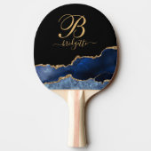 Blue Gold Glitter Agate Geode Monogram Tafeltennisbatje (Achterkant)