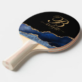 Blue Gold Glitter Agate Geode Monogram Tafeltennisbatje (Voorkant Gekanteld)