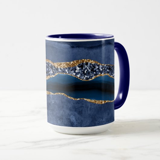 Blue Gold Glitter Agate Marble Elegant Modern Mok (Voorkant rechts)