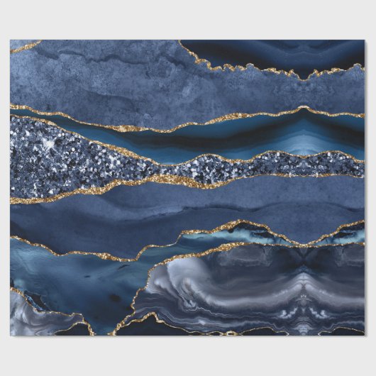 Blue Gold Glitter Agate Marble Trendy Chic Cadeaupapier (Vlak)