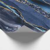 Blue Gold Glitter Agate Marble Trendy Chic Cadeaupapier (Hoek)