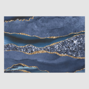 Blue Gold Glitter Agate Marble Trendy Decoupage Tissuepapier