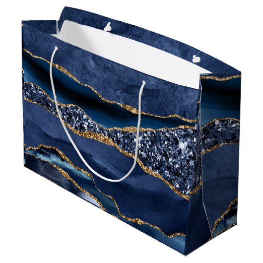 Blue Gold Glitter Agate Marble Trendy voor haar Groot Cadeauzakje (Achterkant Gekanteld)
