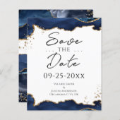 Blue Gold Glitter Agate Save the Date (Voorkant / Achterkant)