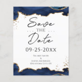Blue Gold Glitter Agate Save the Date (Voorkant)