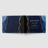 Blue Gold Glitter Agate Wedding Gastenboek (Volledig)