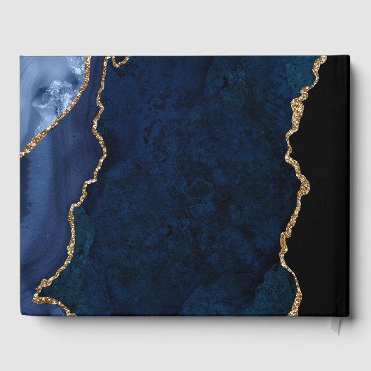 Blue Gold Glitter Agate Wedding Gastenboek (Achterkant)