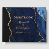 Blue Gold Glitter Agate Wedding Gastenboek (Voorkant)