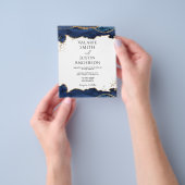 Blue Gold Glitter Agate Wedding Invitation Flyer (Hand)