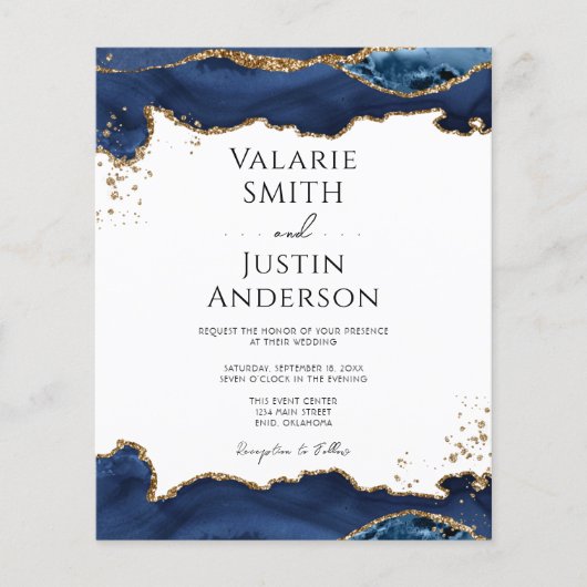 Blue Gold Glitter Agate Wedding Invitation Flyer (Voorkant)