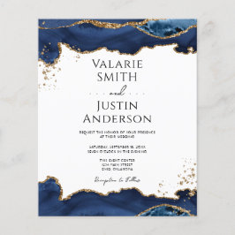 Blue Gold Glitter Agate Wedding Invitation Flyer