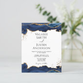 Blue Gold Glitter Agate Wedding Uitnodiging (Staand voorkant)