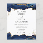 Blue Gold Glitter Agate Wedding Uitnodiging (Voorkant)