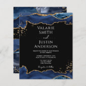 Blue Gold Glitter Agate Wedding Uitnodiging (Voorkant / Achterkant)