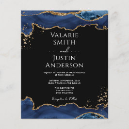 Blue Gold Glitter Agate Wedding Uitnodiging