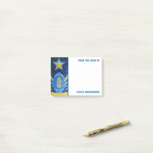 Blue Gold Glitter Amerikaanse Football Coach Vader Post-it® Notes (Op bureau)