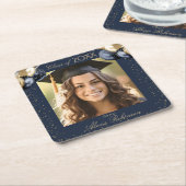 Blue Gold Glitter Balloon Graduation Party Photo  Kartonnen Onderzetters (Schuin)