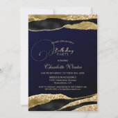 Blue Gold Glitter Birthday Party Invitation Kaart (Voorkant)