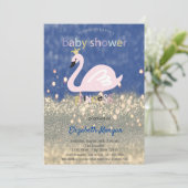 Blue, Gold Glitter Bokeh, Swan Baby shower Kaart (Staand voorkant)