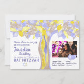 Blue & Gold Glitter Boom of Life Bat Mitzvah Kaart (Voorkant)