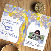 Blue & Gold Glitter Boom of Life Bat Mitzvah Kaart