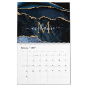 Blue Gold Glitter Calendar Aangepaste naam en lett Kalender (Feb 2027)