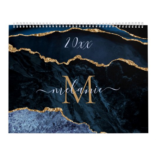 Blue Gold Glitter Calendar Aangepaste naam en lett Kalender (Hoes)
