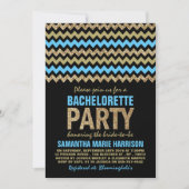 Blue & Gold Glitter Chevron Bachelorette Party Kaart (Voorkant)