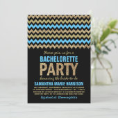 Blue & Gold Glitter Chevron Bachelorette Party Kaart (Staand voorkant)
