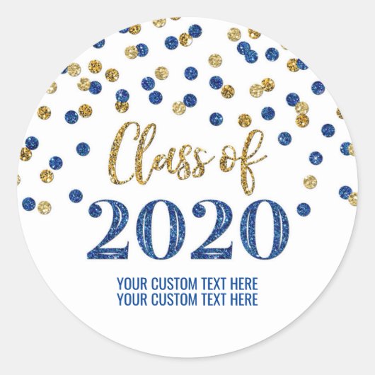 Blue Gold Glitter Confetti Afstuderen 2020 Ronde Sticker (Voorkant)