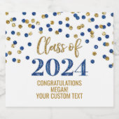 Blue Gold Glitter Confetti Afstuderen Sparkling Wijnetiket (Enkel label)