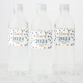 Blue Gold Glitter Confetti Afstuderen Waterfles Etiket (Flessen)