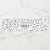 Blue Gold Glitter Confetti Afstuderen Waterfles Etiket (Enkel label)