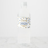 Blue Gold Glitter Confetti Afstuderen Waterfles Etiket (Voorkant)