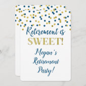 Blue Gold Glitter Confetti Retirement Party Kaart (Voorkant / Achterkant)