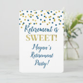 Blue Gold Glitter Confetti Retirement Party Kaart (Staand voorkant)