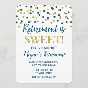 Blue Gold Glitter Confetti Retirement Party Kaart