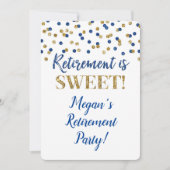 Blue Gold Glitter Confetti Retirement Party Kaart (Voorkant)