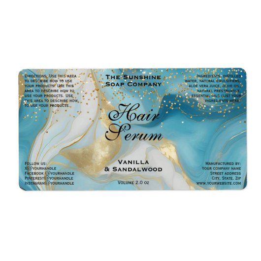 Blue Gold Glitter Cosmetics Dropper Bottle Label (Voorkant)