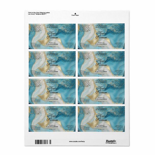 Blue Gold Glitter Cosmetics Dropper Bottle Label (Full Sheet)