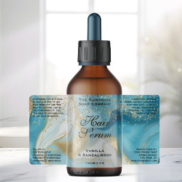 Blue Gold Glitter Cosmetics Dropper Bottle Label