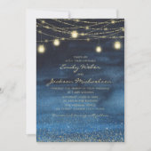 Blue Gold Glitter Fairy Lights Wedding Kaart (Voorkant)