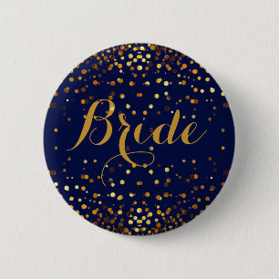 Blue Gold Glitter Faux Foil Confetti Dot Bride Ronde Button 5,7 Cm