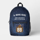 Blue & Gold Glitter Football Player Team Spirit Bedrukte Rugzak (Voorkant)