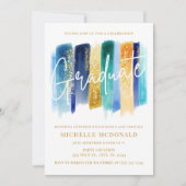 Blue & Gold Glitter Graduation Party Kaart (Voorkant)