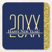 Blue Gold Glitter Happy New Years Holiday Square P Kartonnen Onderzetters (Voorkant)