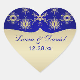Blue, Gold Glitter LOOK Snowflake Wedding Sticker