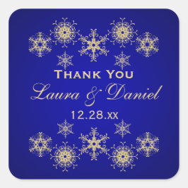 Blue, Gold Glitter LOOK Snowflake Wedding Sticker