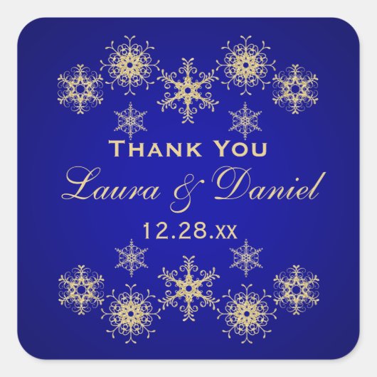 Blue, Gold Glitter LOOK Snowflake Wedding Sticker (Voorkant)