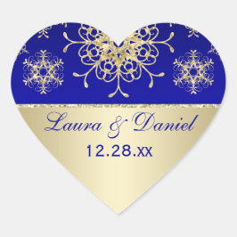 Blue, Gold Glitter LOOK Snowflake Wedding Sticker